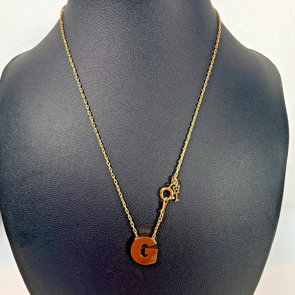 Vintage Trifari Initial G Necklace Gold Tone Letter Pendant Chain 16" Dainty